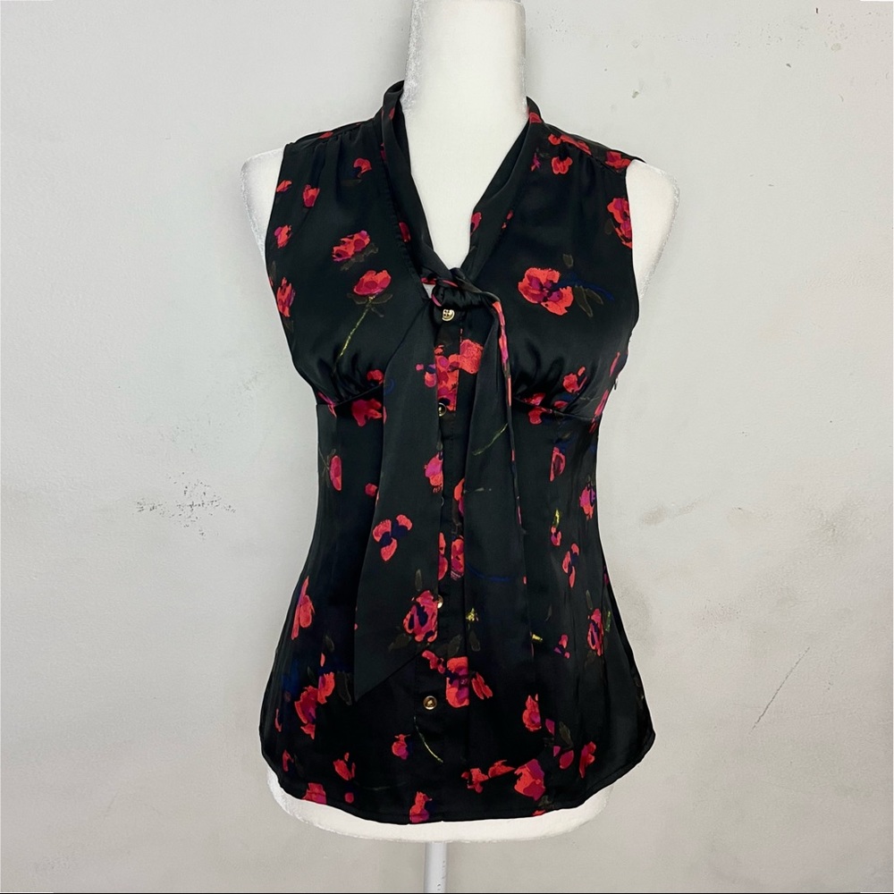 Express black floral satin blouse